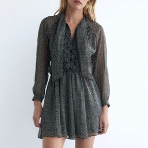 Zara Printed Jumpsuit High Collar Size Small